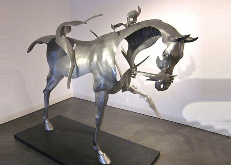 170cm Life Size Abstract Stainless Steel Horse Sculpture Brushed Finishing