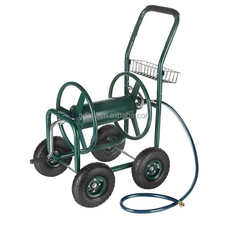 100KGS Capacity Iron Garden Water Hose Reel Cart Convenient For Outdoor