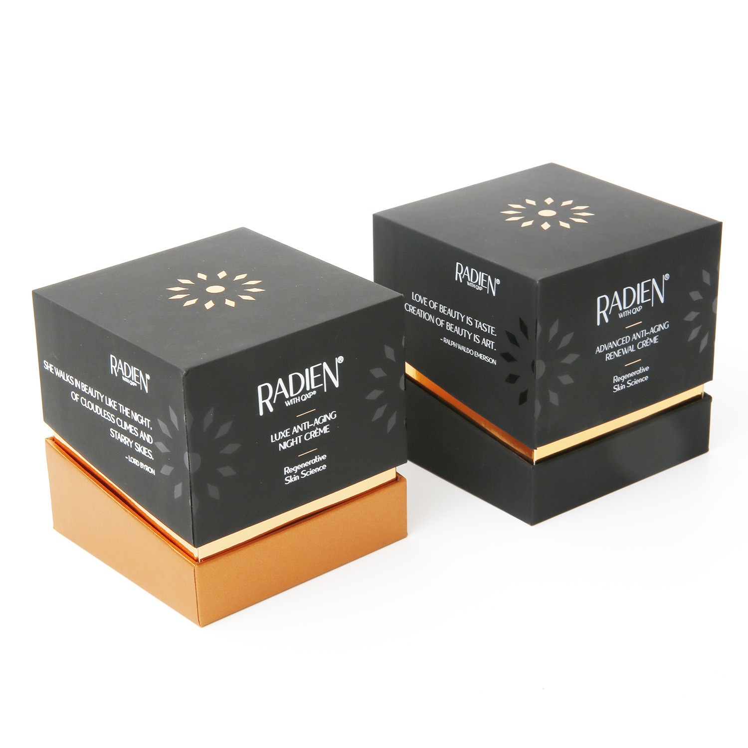 Black Cosmetic Packaging Boxes With Gold Foil Logo White Interior