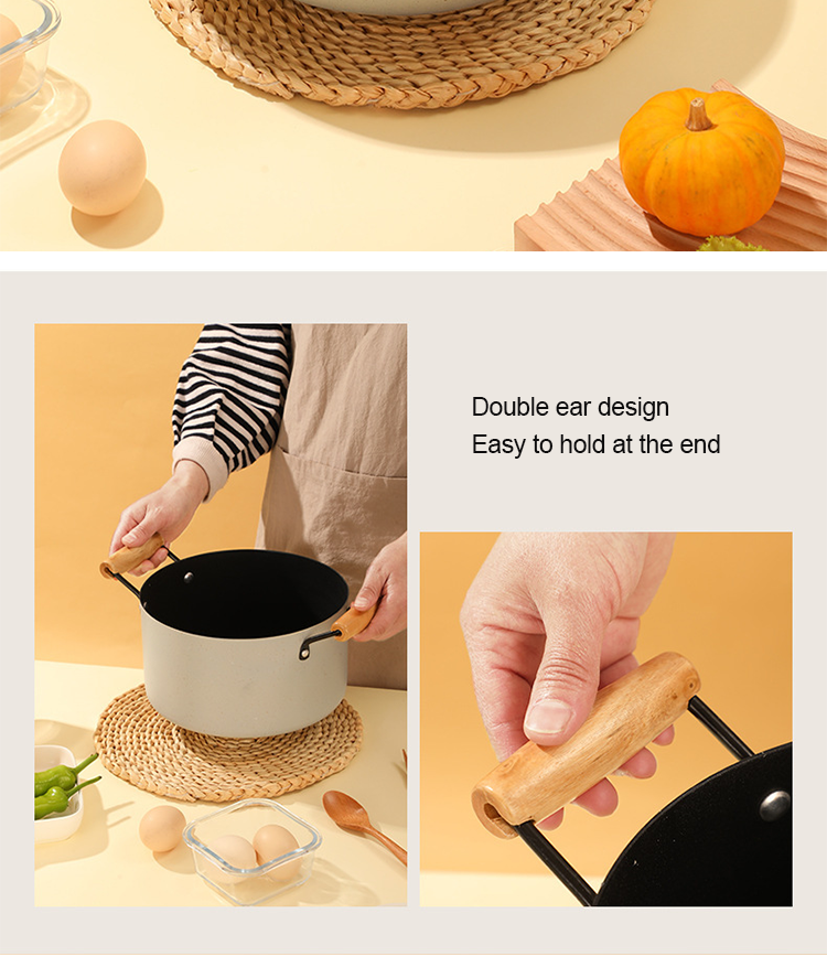 Kitchen Maifan Stone Coating Cast Iron Pot Set With Wooden Handle