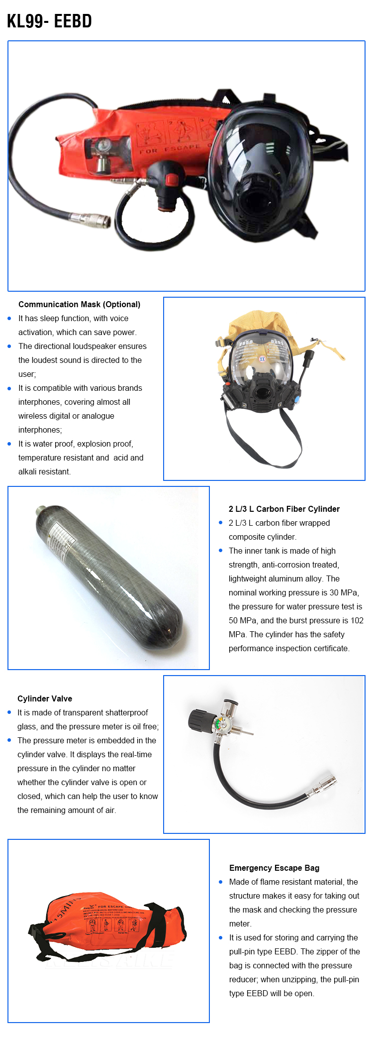 Cylinder 2L Lightweight Emergency Breathing Apparatus 30min For Compressed Air