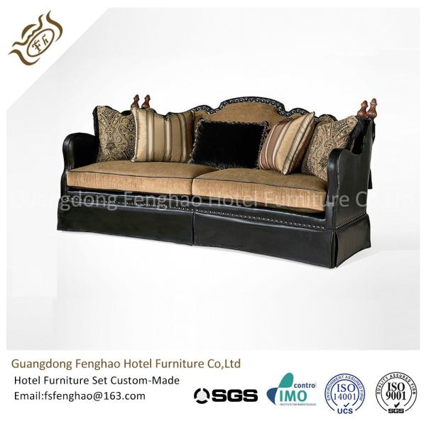 American Style Brown Leather Hotel Room Sofa Wood Frame With Seat Cushion