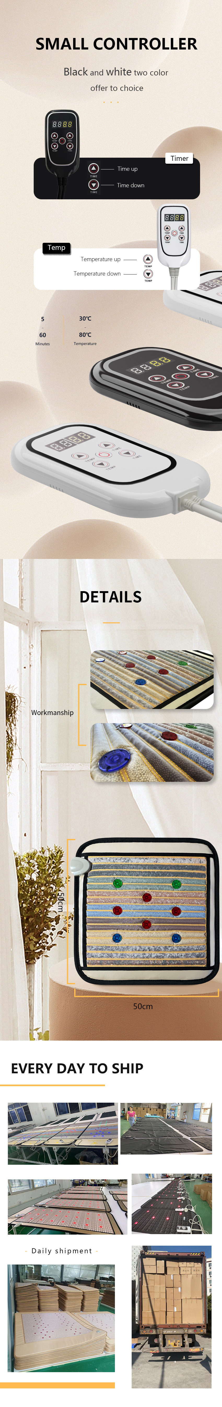 Three Colors Photon Lights PEMF Mat With Negative Ion Balls And Crystals