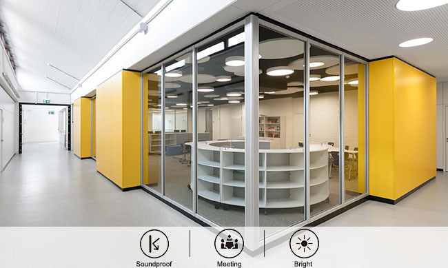 modular Sliding Door Partition Wall Framed Frameless Double Glazed Glass Wall
