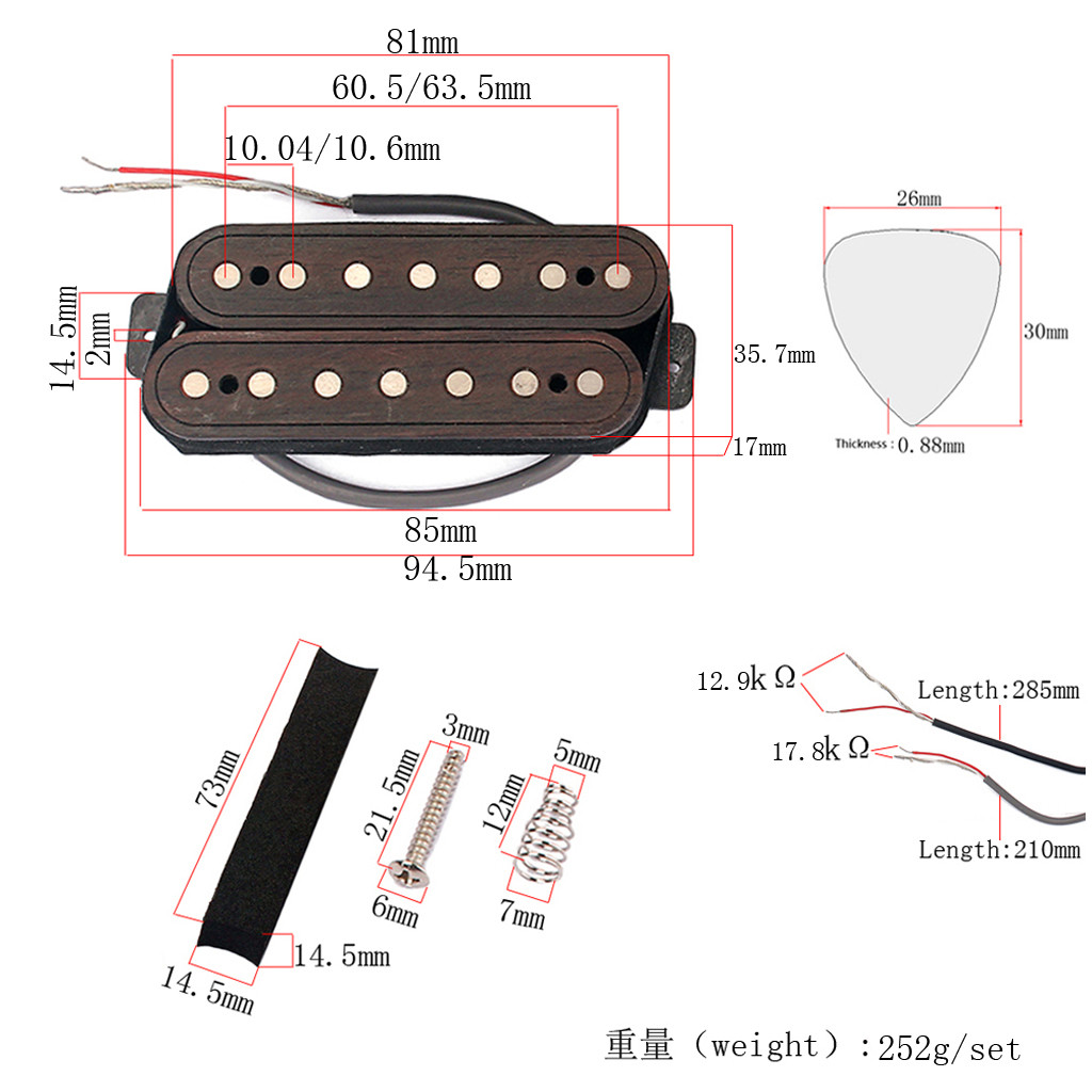 Humbucker Pickups Alnico V 7 Strings Double Coil Pickup Set rosewood Vintage Electric Guitar