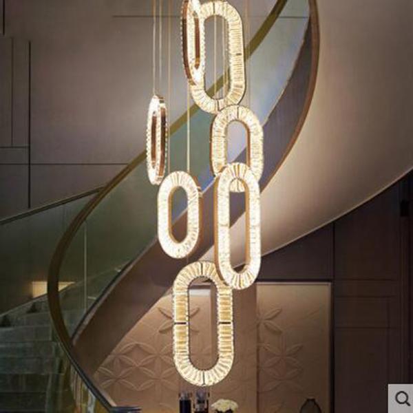 Staircase Crystal Light Long Chandelier Villa Duplex Floor Spiral Chain