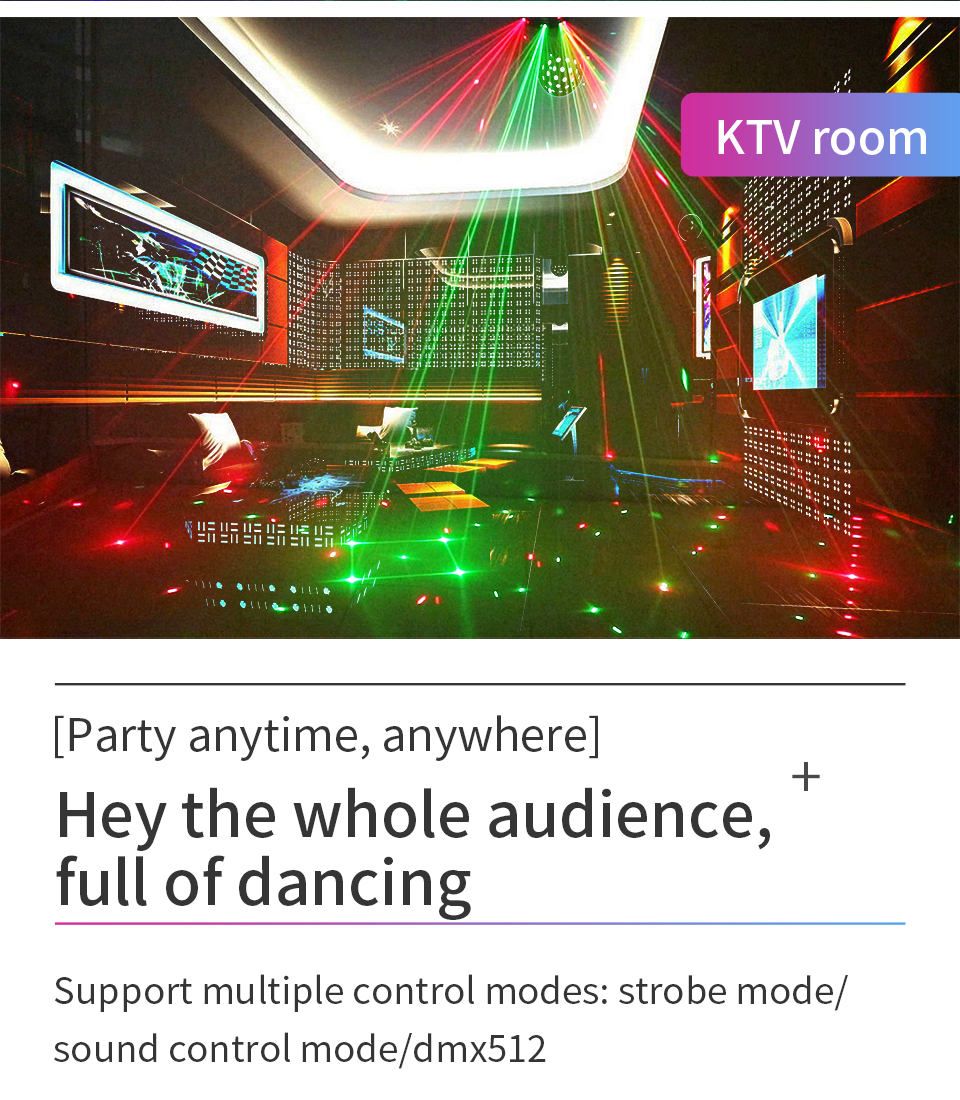 15 Eyes RGB Party Lights Stage Light by DMX512 Control Sound Activated LED Pattern Strobe Lights for Parties Club Bar Di