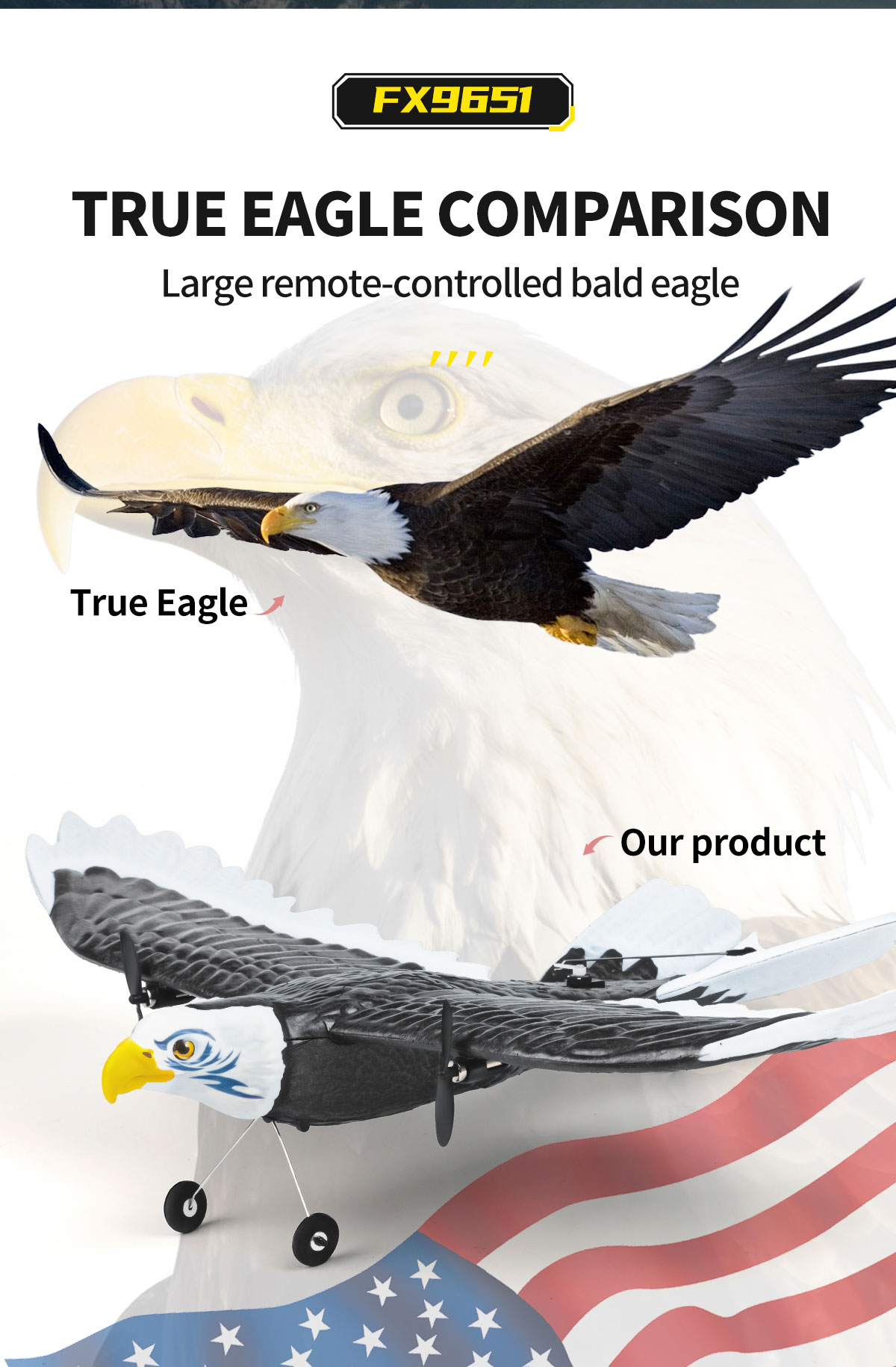 Features RTF 3ch Epp Foam Rc Simulation Wingspan Bald Eagle 2.4g Rc Glider Airplane Toys with 14 Years up Age Range