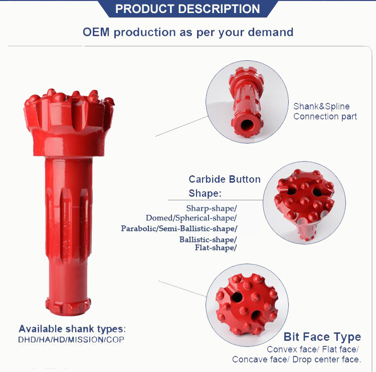 CD55-130 Down The Hole Hammer Bits , Dth Drilling Tools Long Lifespan