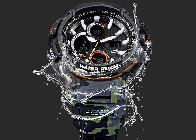 Rubber Band 12 / 24 Hour Stopwatch , LED Male Camo Sports Watch Customized Logo