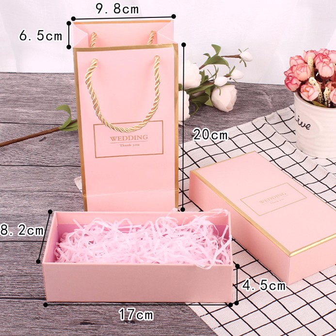 Handmade Rectangular Pink Cardboard Party Favor Boxes Giftbox Wedding OEM