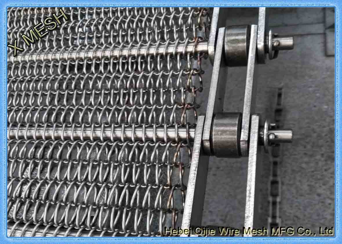 Customized 304 Stainless Steel Wire Mesh Conveyor / Spiral Woven Wire Mesh Belt