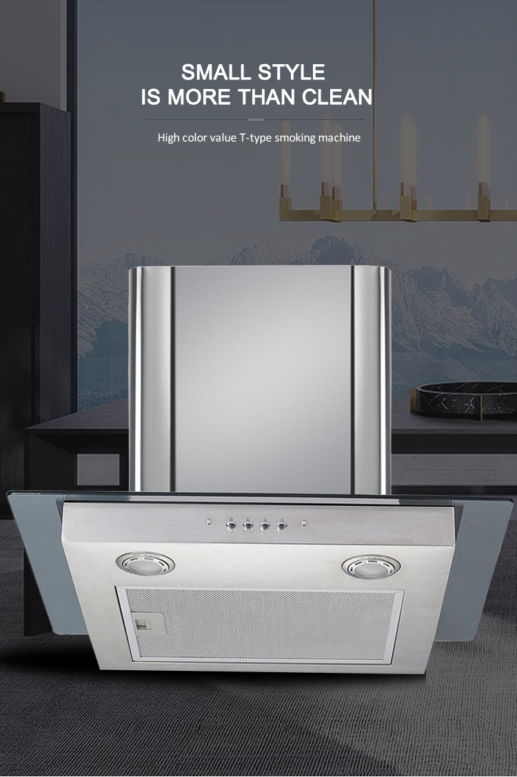 Glass Stainless Steel T Shape Chimney Hood Electric Range Hood 220V