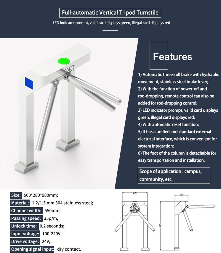 Stainless Steel 304 Tripod Turnstile Gate Half Height For Access Control Security