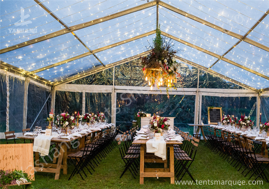 Out side Grassland Clear Top Luxury Wedding Tents High Pressed Aluminum String Lights