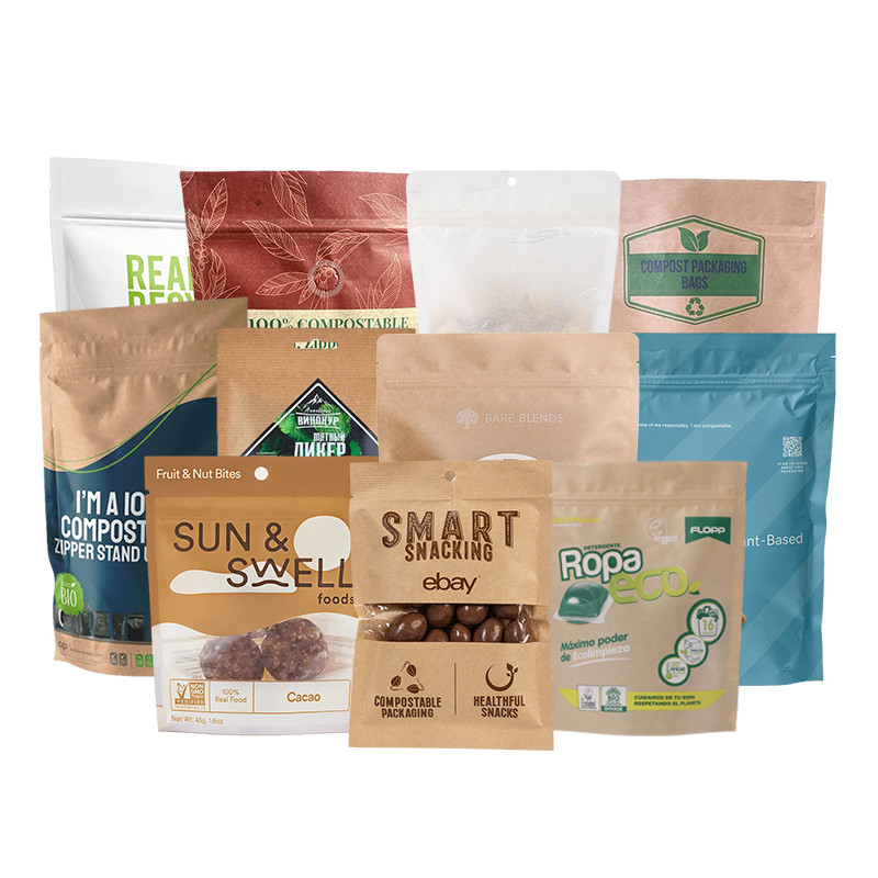 Food Packaging Kraft Stand Up Pouches Coffee Tea Candy Biodegradable Paper Bag