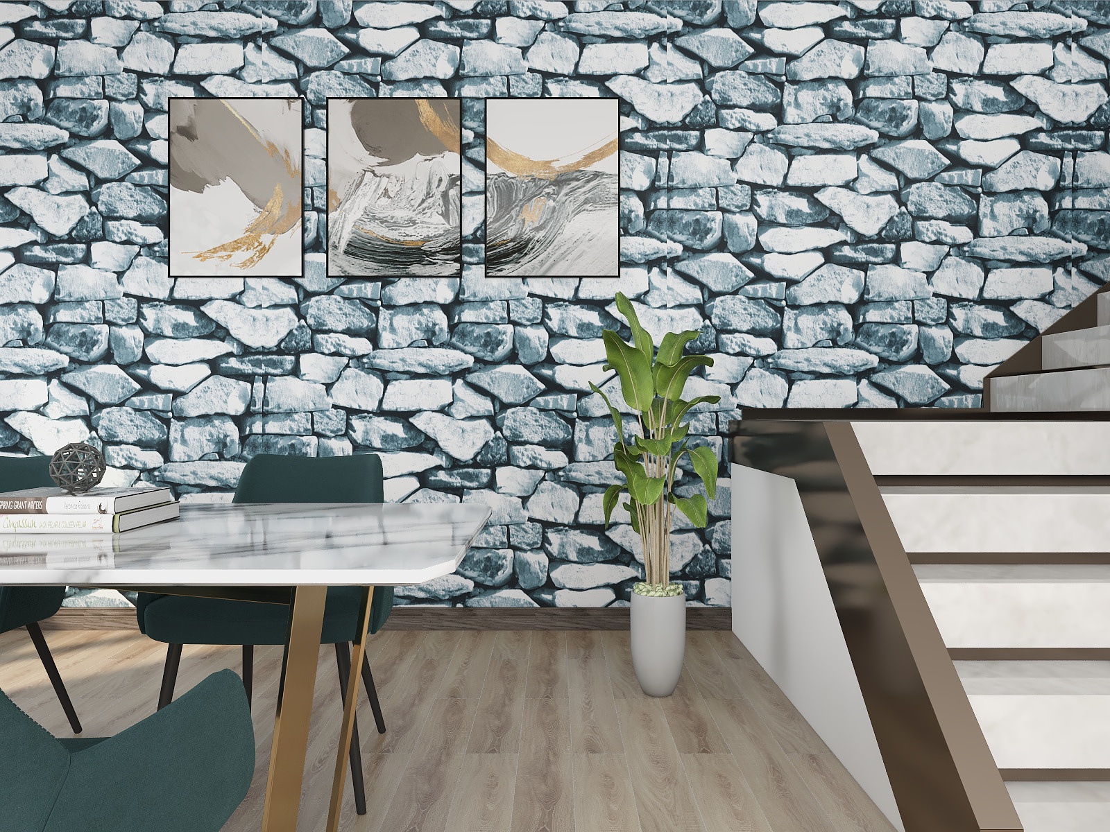 3D Slate Stone Brick Effect Wallpaper PVC 3D Brick Wallpaper For Walls