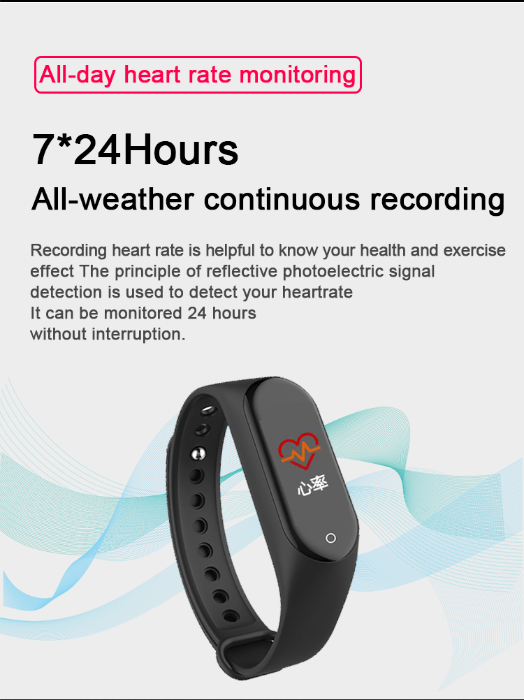 Low-Power Body Temperature Heart Rate Sports Bracelet Single Touch M4 For Xiaomi Smart Watch