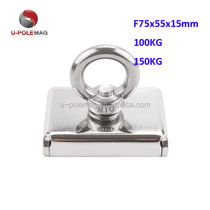 Customized Rectangular Square Pot Magnet with M10 Eyebolt Screw and 330lbs Pull Force