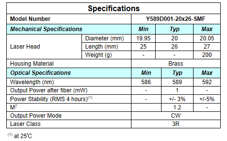 0.2 KG APC Power Type Yellow DPSS Laser for Single Mode Fiber Coupling High Stability