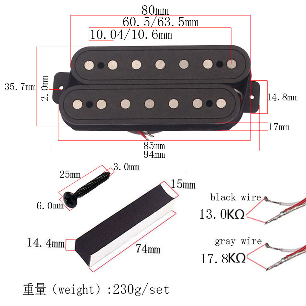 Alnico V 7 Strings Humbucker pickups Double Coil Pickup set carbon steel Black Vintage electric guitar