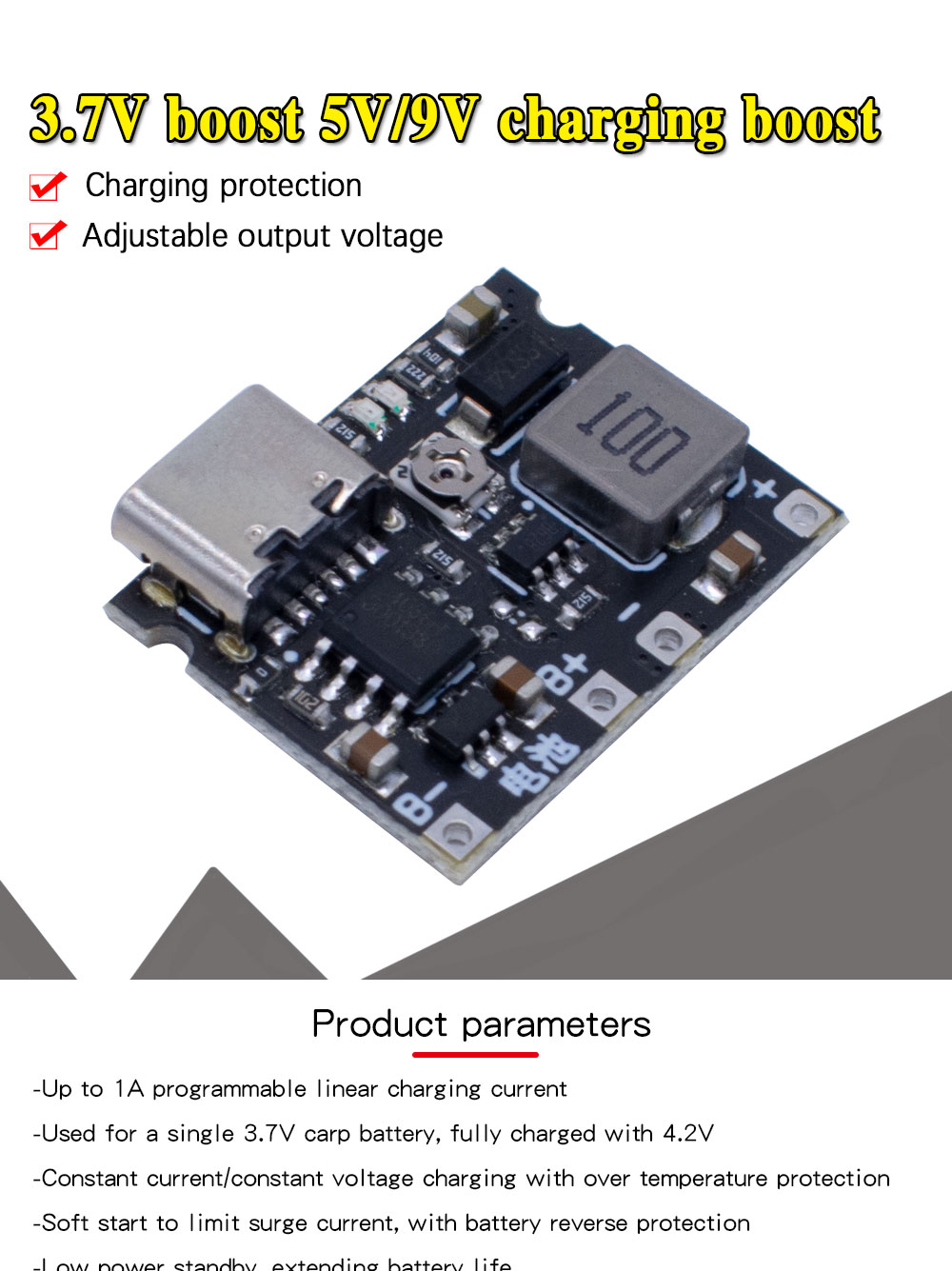 3.7V To 9V 5V 2A DC-DC Step Up Boost Module 18650 Lithium Battery Charging Discharging Board Type-C DC TP4056