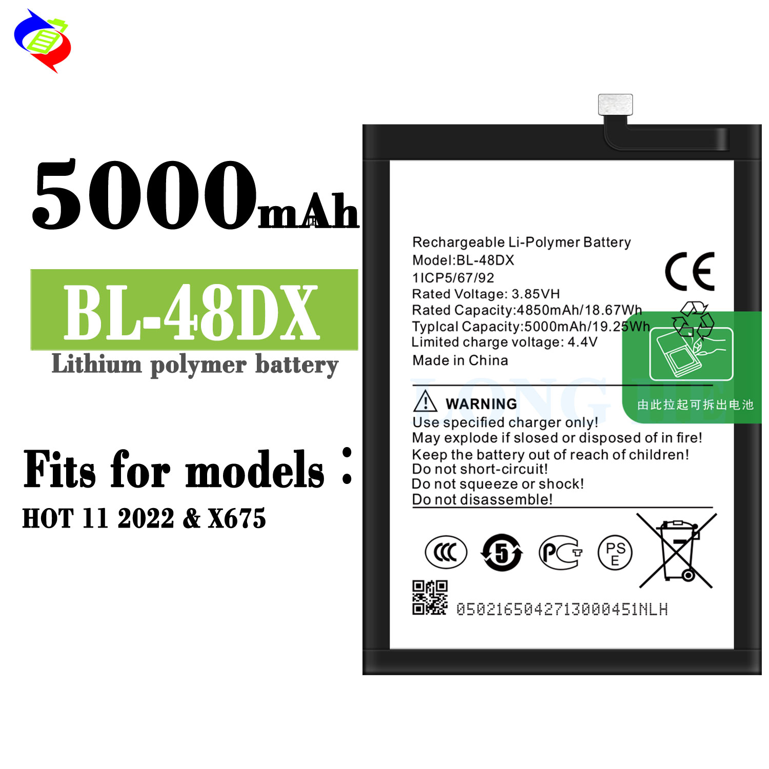 BL-48DX Mobile Version Silver 5000mAh Replacement Battery for Infinix Mobile Phone