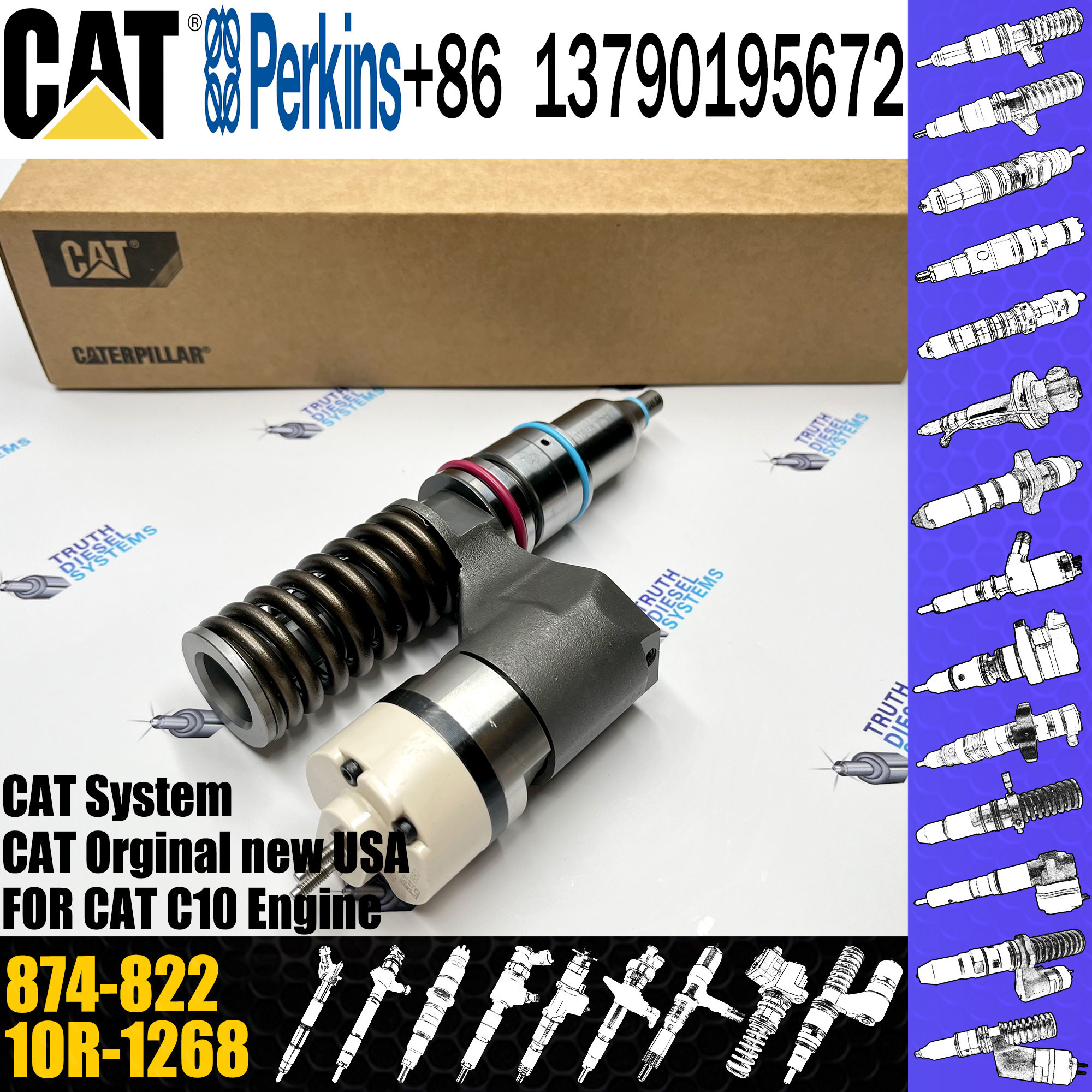 Excavator parts common rail injector 10RO963 229-5918 212-3463 212-3464 874-822 for CAT C10 diesel engines