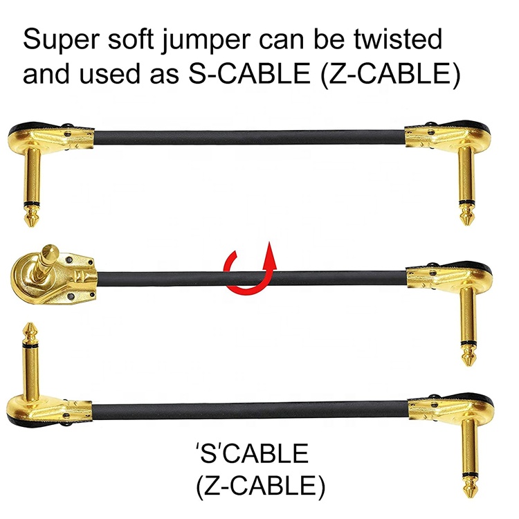 Short Golden Right Angle Mono TS Jack Instrument Guitar Patch Cable for Guitar Effects Pedal Board