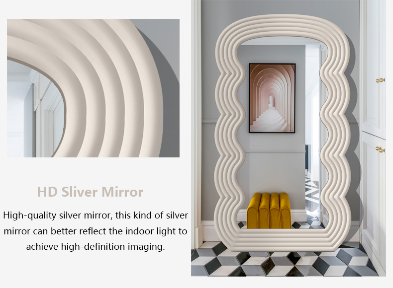 White Wavy Full Length Mirror 71x32 Arched Mirror For Bedroom And Living Room