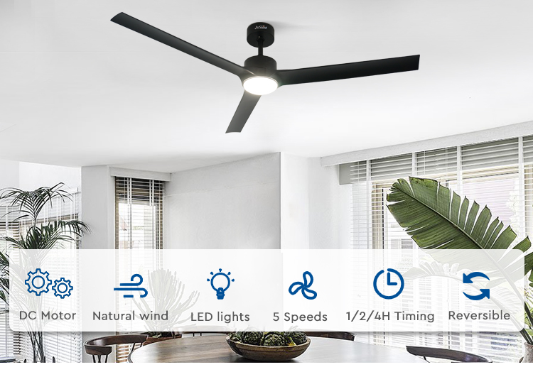 Home Office 60" LED Ceiling Fan with Remote and 3 Black Plastic Blades 4000K CCT