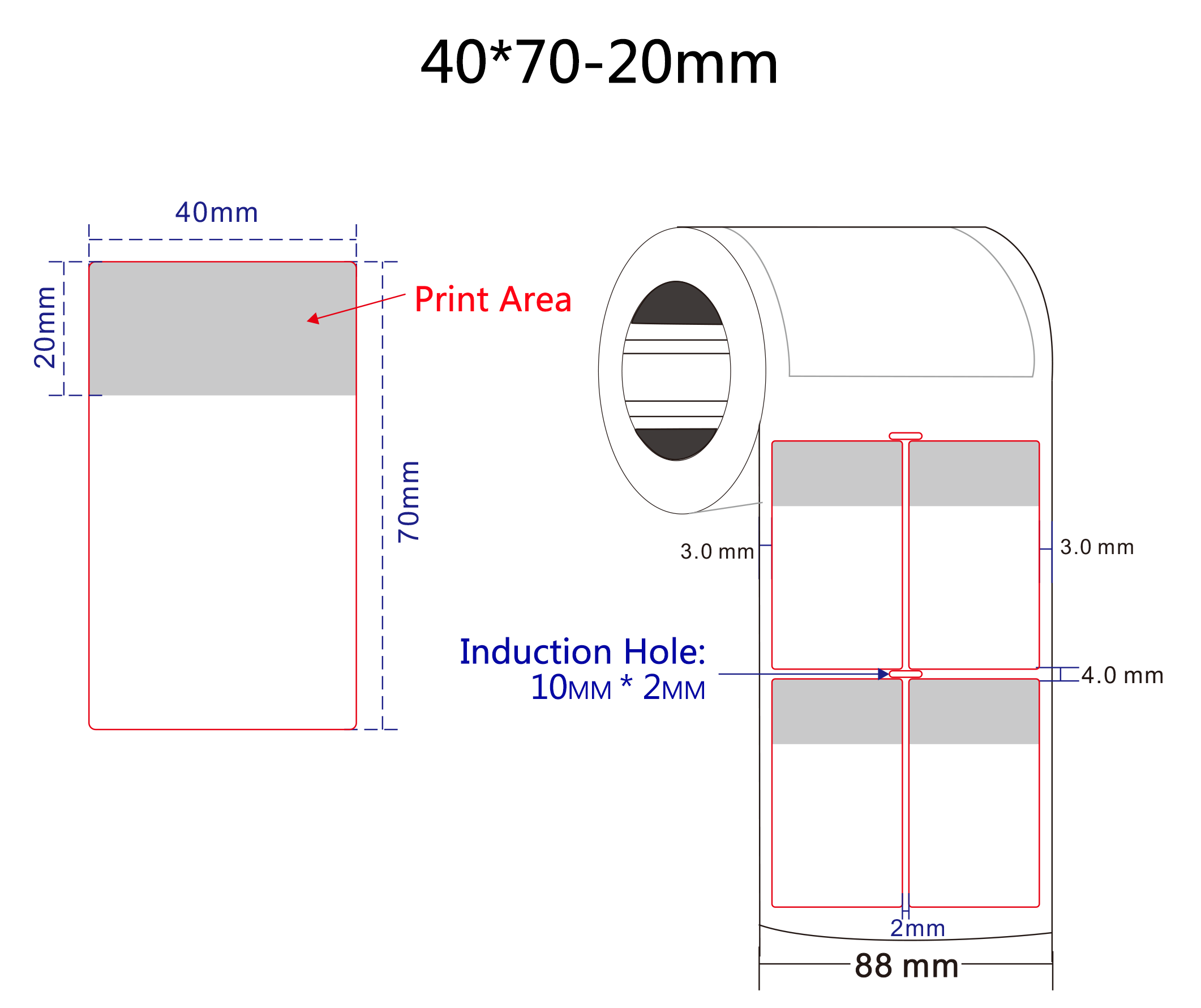 40x70-20mm Cable Adhesive Label 1mil White Gloss Transparent Water Resistant Polyester Cable Label