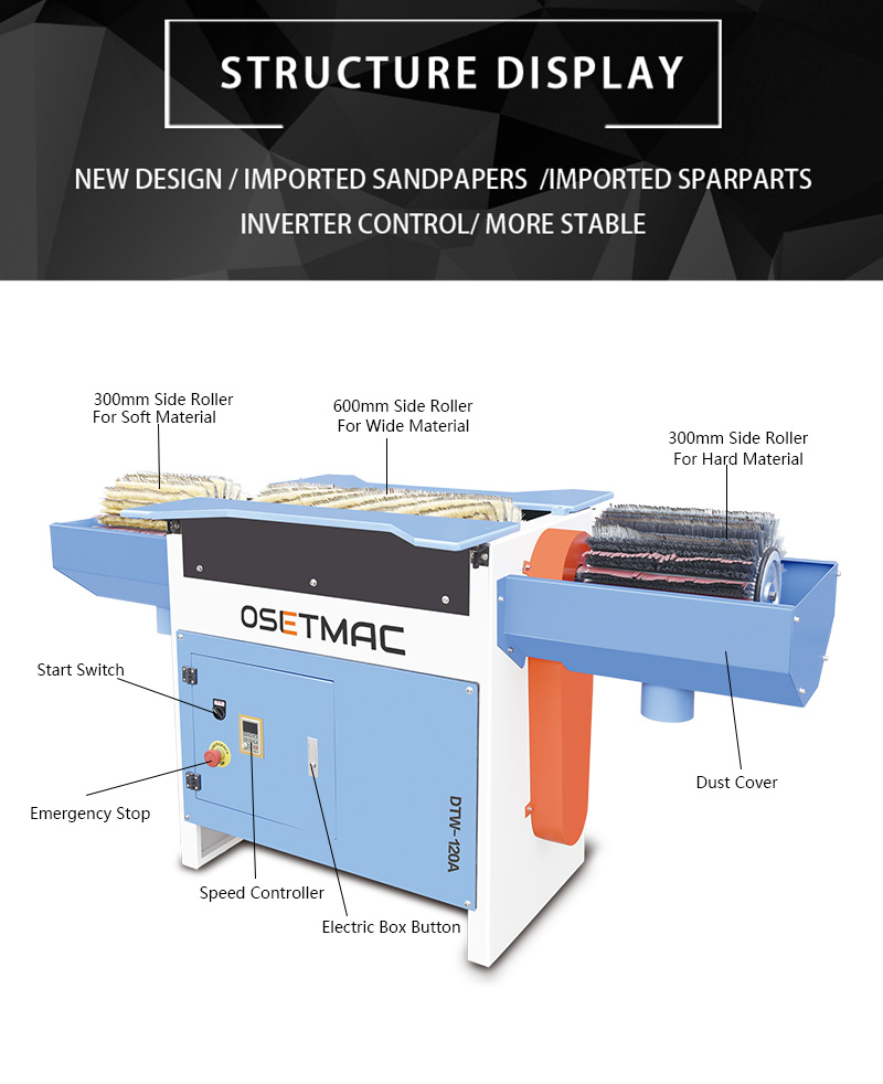 1.5kW OSETMAC DTW-120A Mini Manual Brush Sanding Machine For MDF Veneer Solid Wood With Different Sculpture