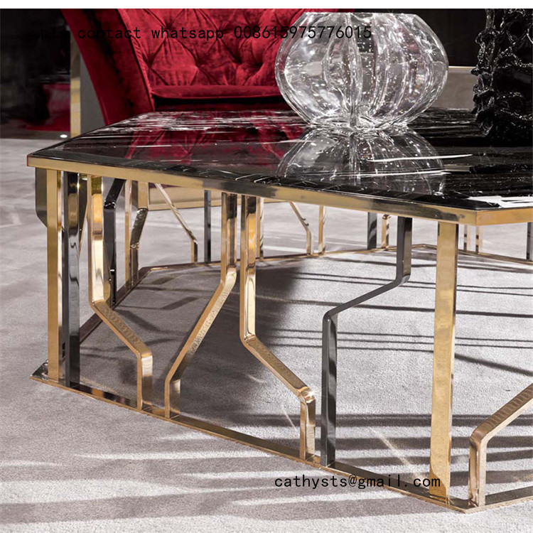 Modern metal furniture rose gold stainless steel table for living room