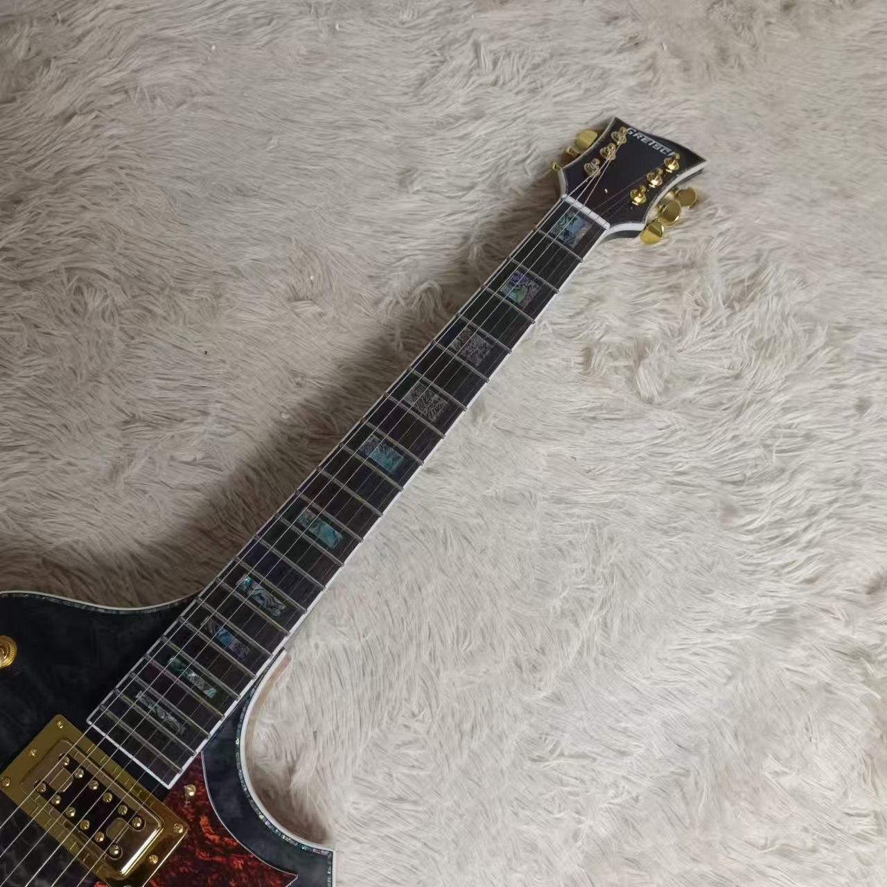 Custom f hole hollow body irregular body Gretsch electric guitar with bigs bys trem in blue color, accept guitar and bass OEM