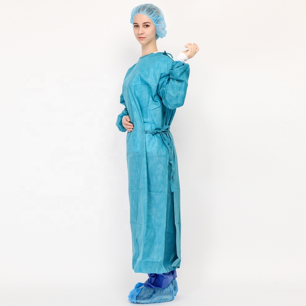 Blue SMMS Surgical Gown EN 13795 Sterile Gown With Ultrasonic Sewing