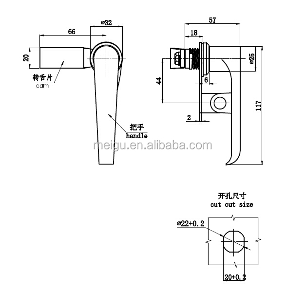 Hardware Room L Handle Shed Lock Zinc Alloy Latch With Cam Cabinet Door