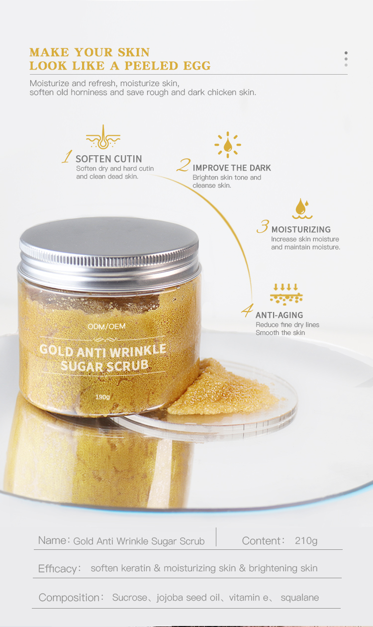 210g 24K Gold Exfoliating Sugar Body Scrub OEM Skin Care Products GMPC Approval
