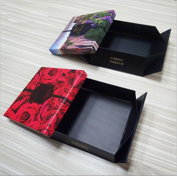 Custom folding lid and base black art paper scarf packaging box / underwear packaging box