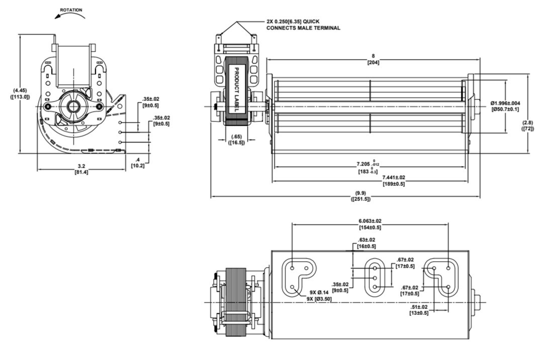 24W 0.36A Cross Flow Blower Fan C Frame Shaded Pole Fan Motor 1700RPM