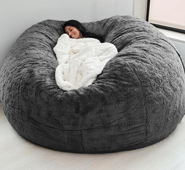 Outdoor 7Ft Giant Bean Bag Lounge Chair Soft Faux Fur Fabric EPS Fill