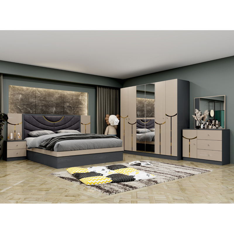 Wholesale Cheap Luxury Wood Frame Double King Size Bed Set Modern Home Turkish Wooden MDF Full Bedroom Sets Furniture