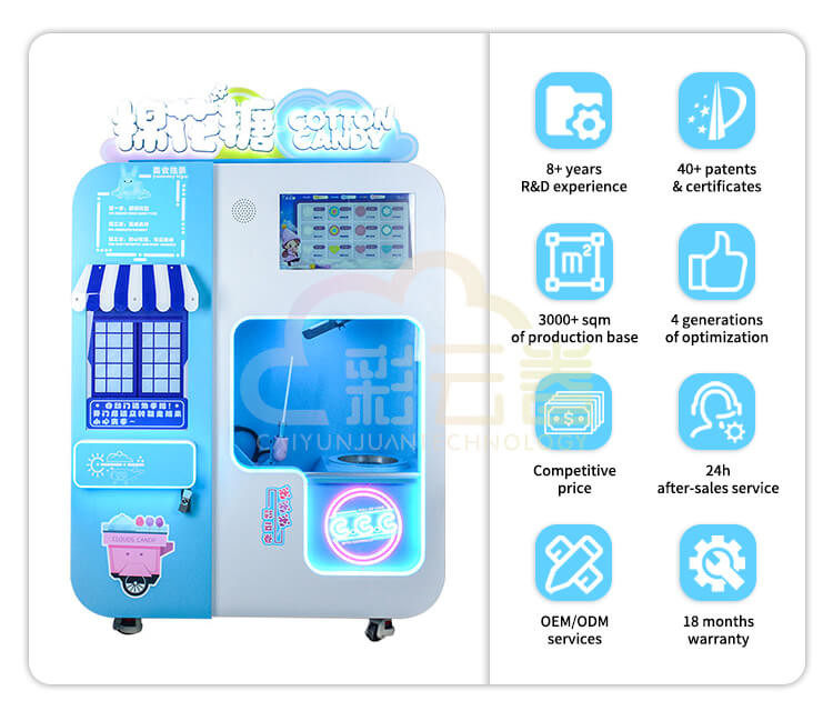 Indoor Outdoor Fairy Floss Vending Machine 320kg with 21.5 Inch Screen