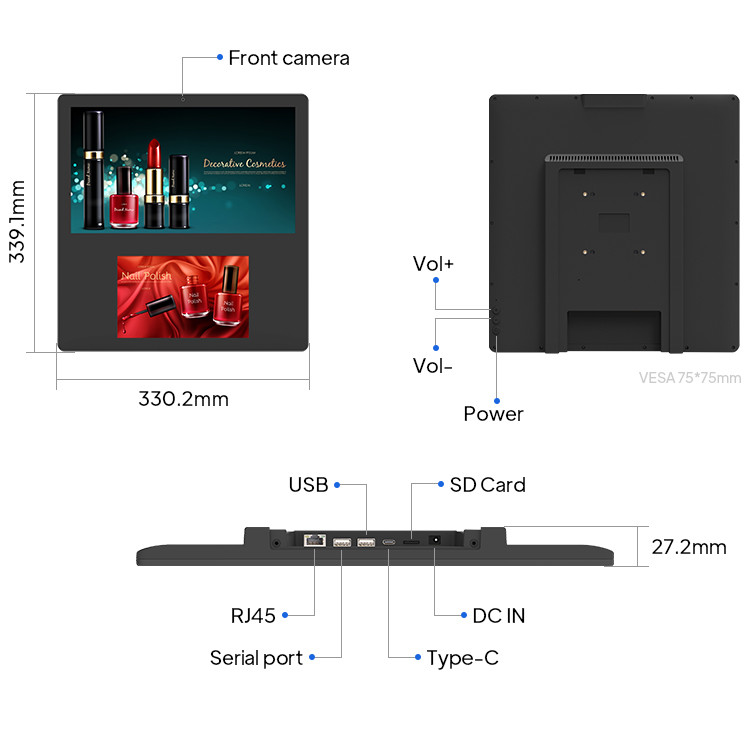 Elevator Dual Screen Digital Signage Quad Core CPU 2 16GB Wall Mount