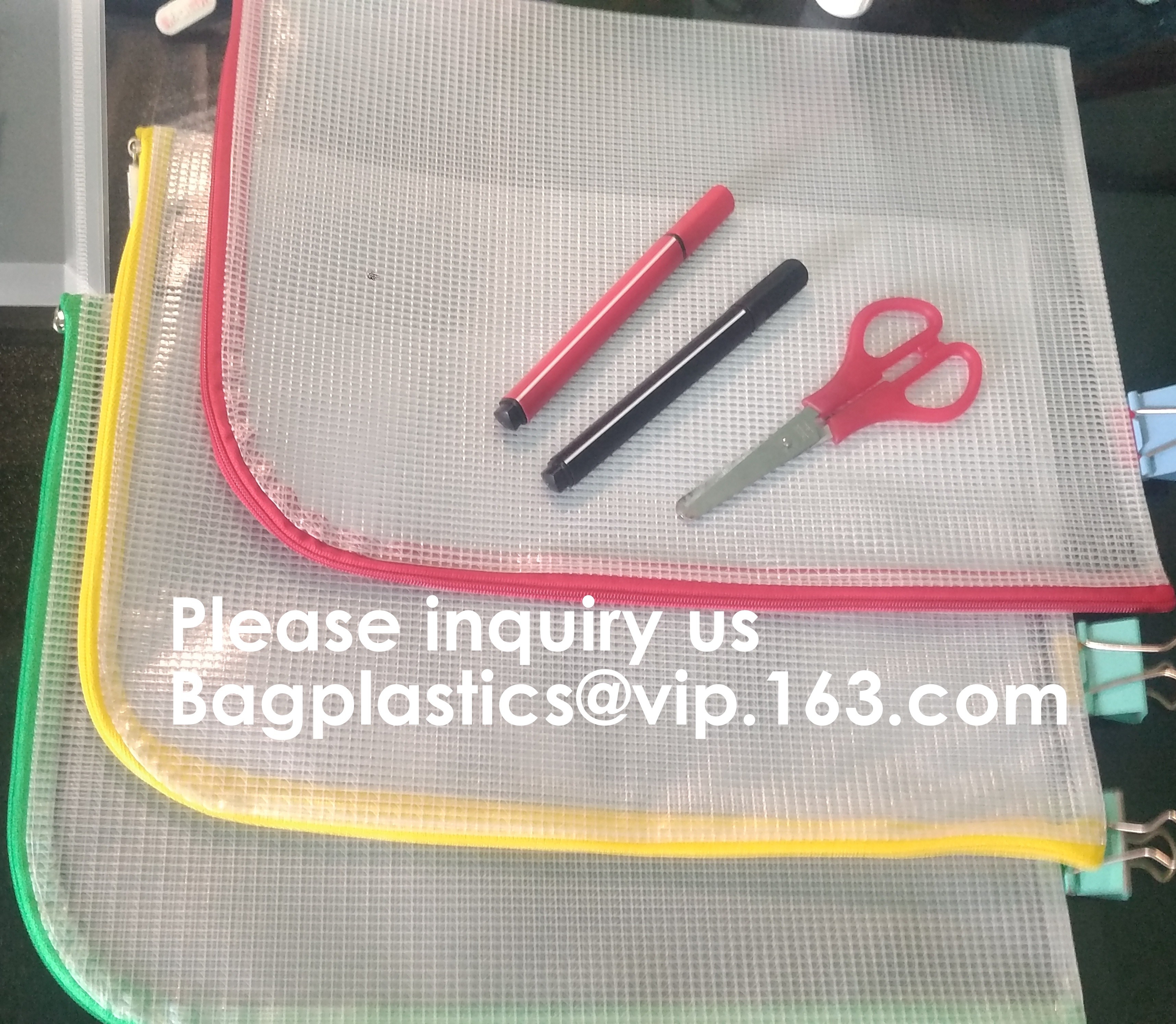 PVC A4/A5/A3 Waterproof Mesh Transparent Zipper File Folder Bag,A4 Double Zipper Mesh File Storage Bag With Color