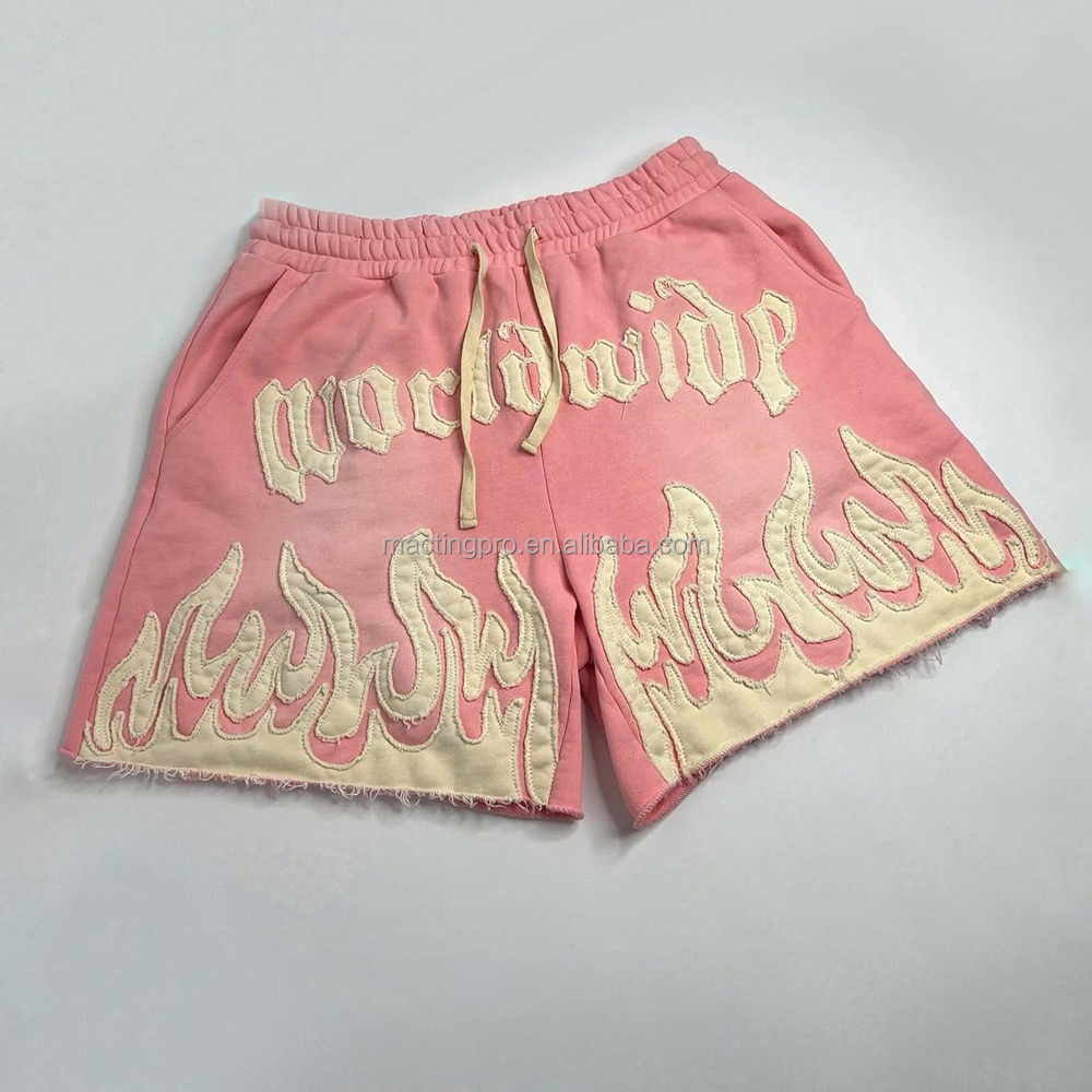 Custom Sun Faded Cotton French Terry Applique Embroidery Acid Wash Men's Sweat Shorts
