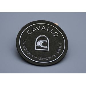 Microfiber Material Embossed Patches With Custom Silver Logo