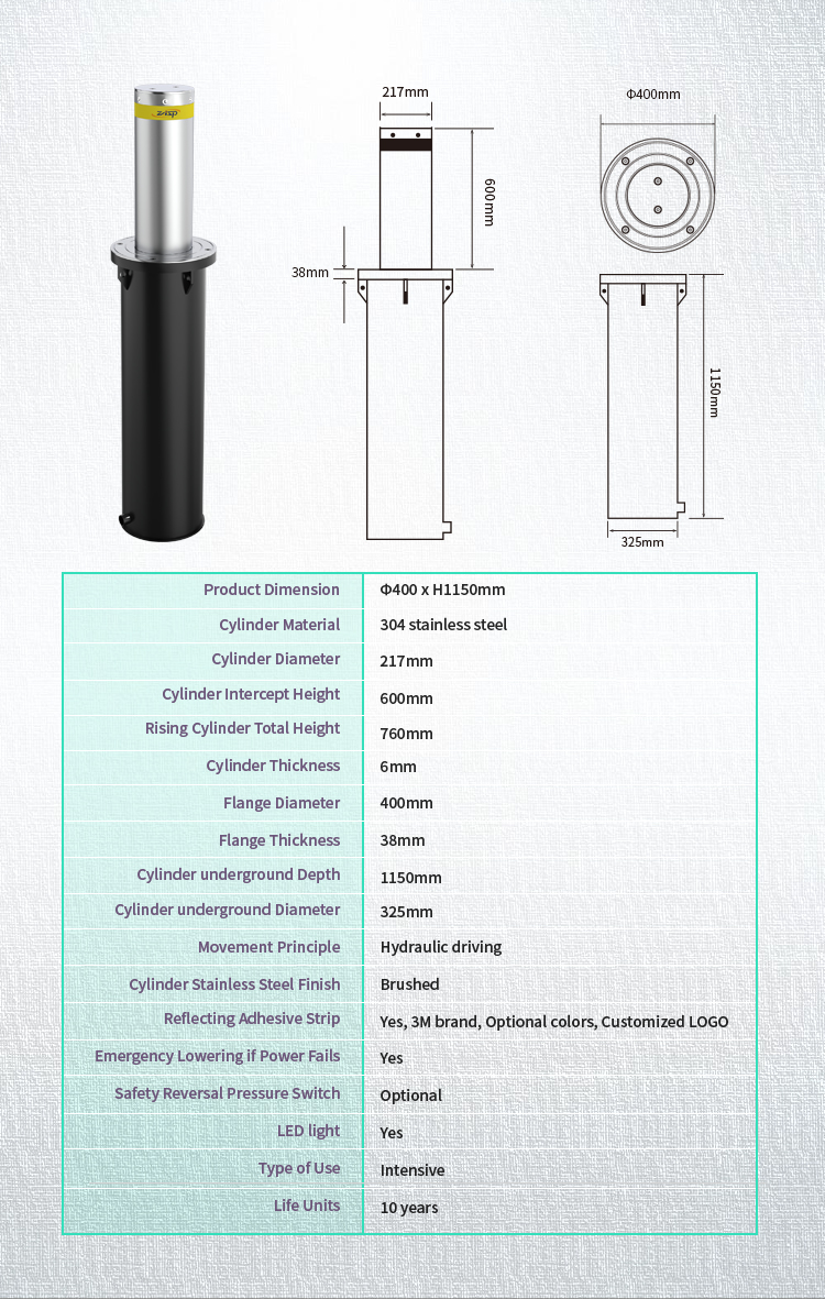 IP68 Certified Hydraulic Automatic Rising Retractable Bollards for Perimeter Security