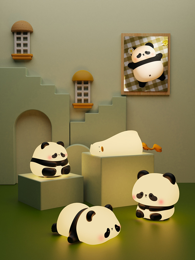Silicone Panda Lamp 1200mah Sensitive Tap Control Warm White Breathing Light Portable LED USB Rechargeable Night Light