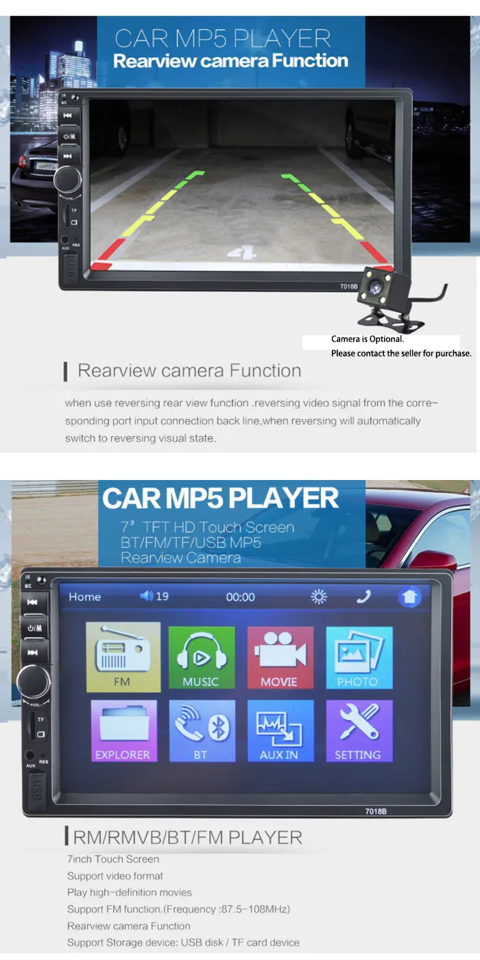 2 Din 7 Inch Touch Screen Multimedia Mirror Link/FM/TF MP5 With Auto Radio Electronics Car DVD player Rear Camera Car St